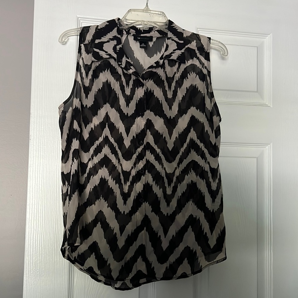 AB STUDIO - printed sheer sleeveless blouse
